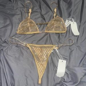 For Love and Lemons Gold Sparkly Bralette and Thong set